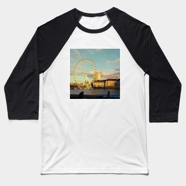 London Eye photography beautiful blue sky with clouds famous city Baseball T-Shirt by BoogieCreates